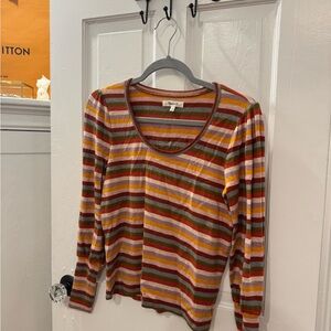 Madewell Orange and Red Fitted Ribbed T-Shirt Blouse
